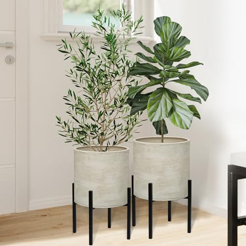 ARNIS Modern Plant Pots, Set of 2 Large Planters with Stand, Decorative Planters, Metal Pots with Drainage Holes for Living Room, Office, Garden or Balcony, 8.25 &10.5 Inch, Dirt | Amazon (US)