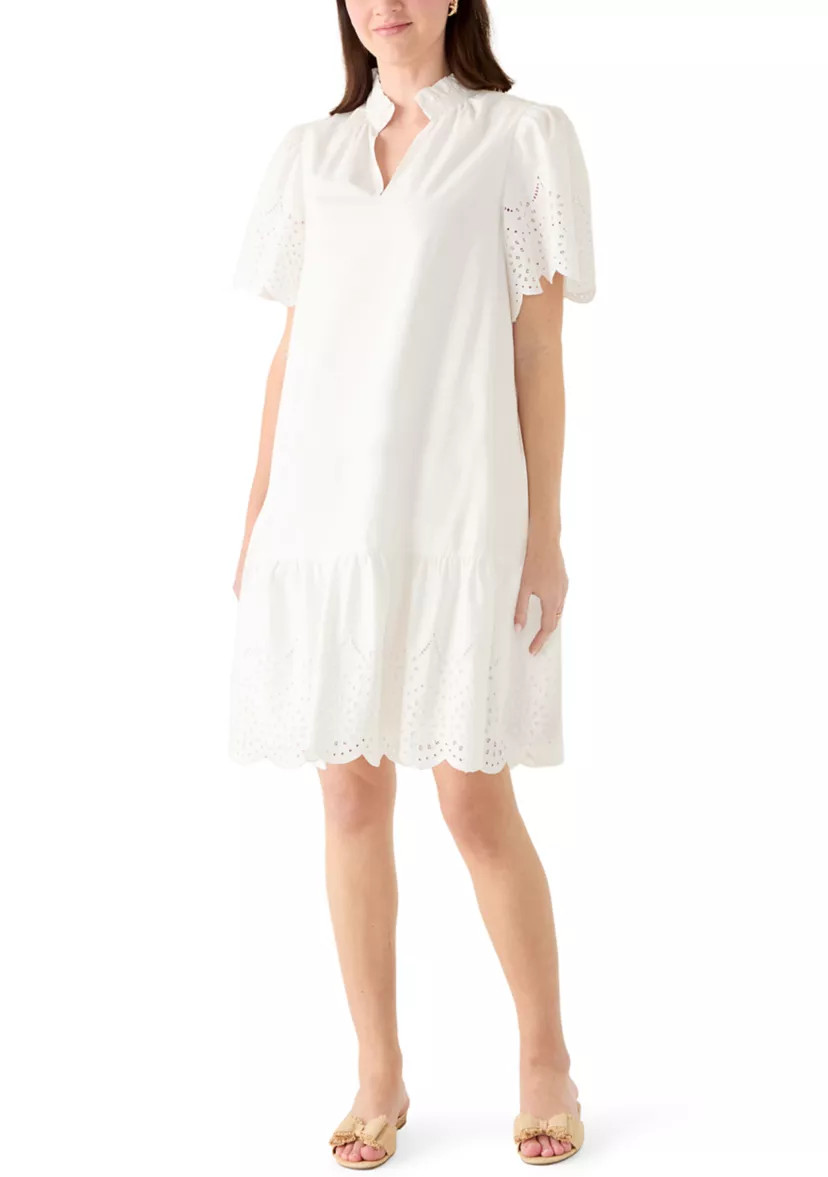 Women's Short Sleeve Notch Neck Eyelet Mini Dress | Belk