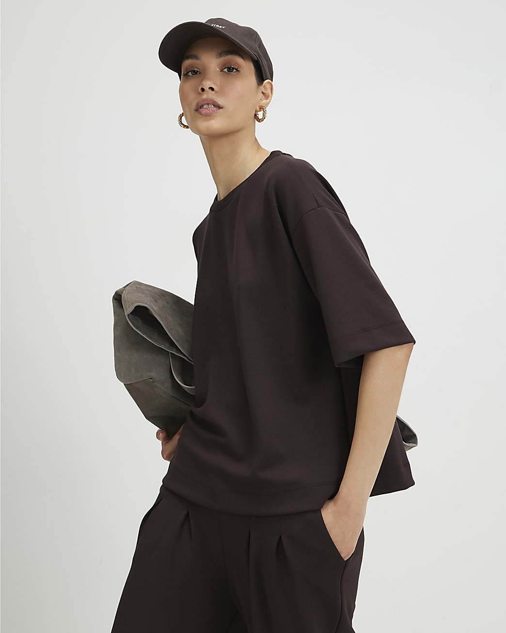 Brown Premium Short Sleeve Boxy T-shirt | River Island UK & IE