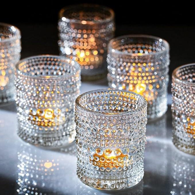 12 Packs Votive Candle Holders, Glass Candle Holders Bulk Tealight Candle Holder for Table Clear ... | Amazon (US)
