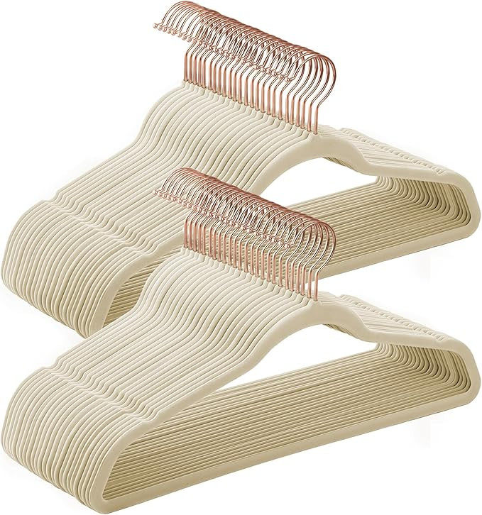SONGMICS Slim Velvet Hangers, Non-Slip Clothes Hangers with Rose Gold Swivel Hooks, Space-Saving,... | Amazon (US)