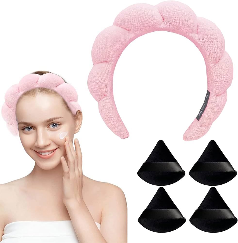 UCHARMORE Spa Headband for Women, Makeup Headbands with Triangle Powder Puff, Sponge and Terry To... | Amazon (US)