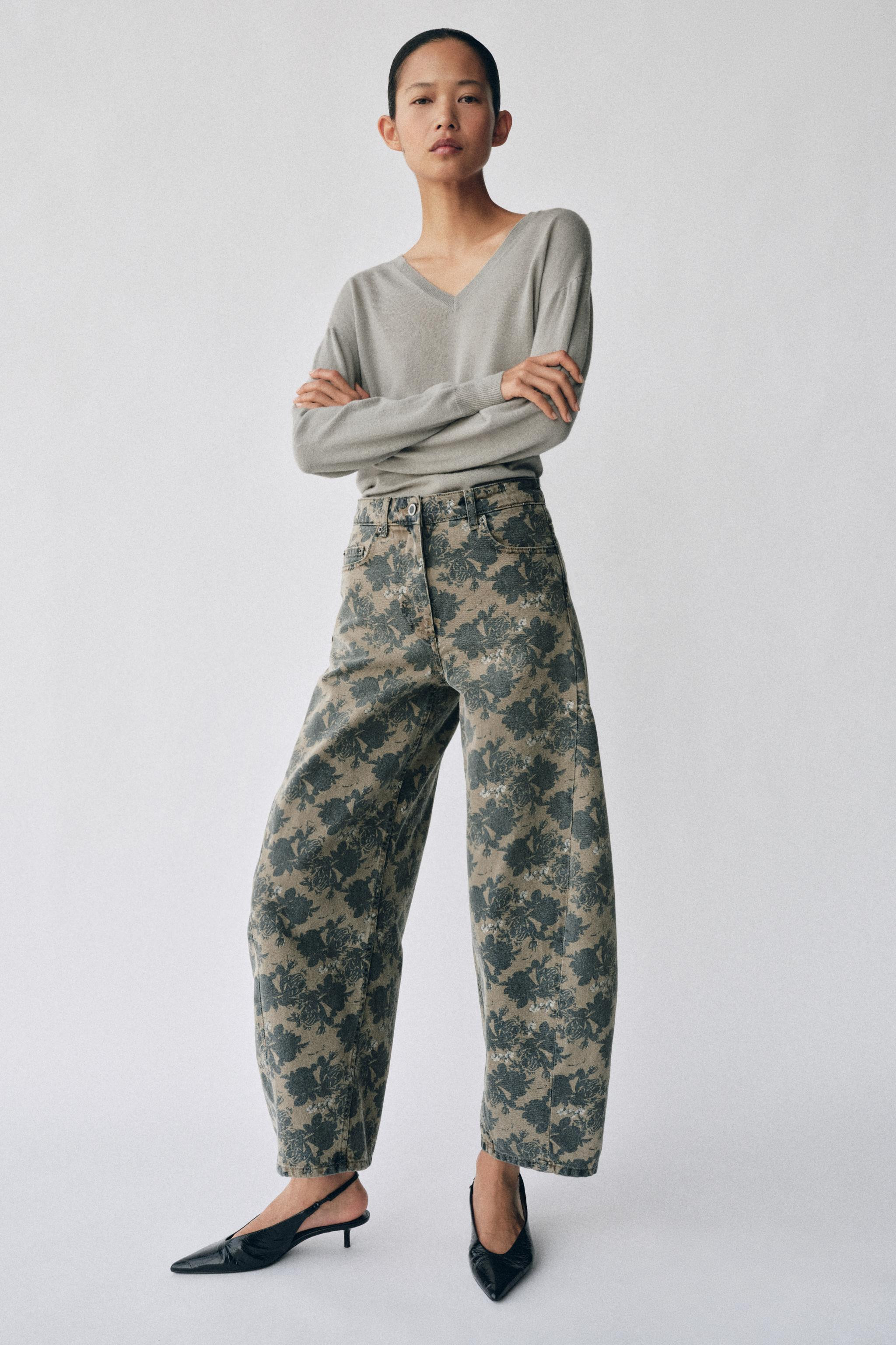 ZW COLLECTION MID-RISE FLORAL ANKLE BALLOON JEANS | Zara US