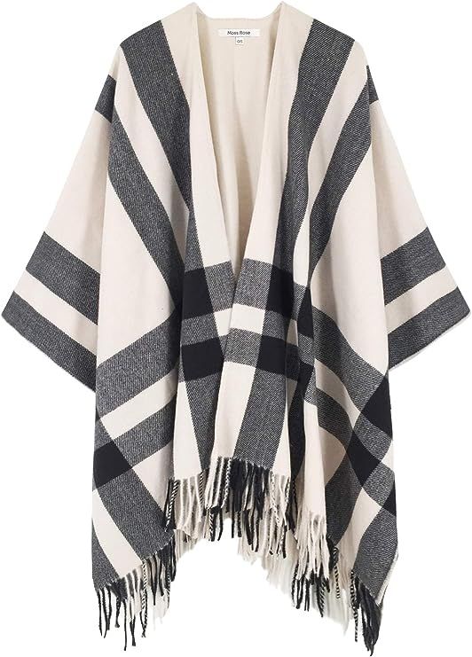 Moss Rose Women's Shawl Wrap Poncho Ruana Cape Open Front Cardigan for Fall Winter | Amazon (US)