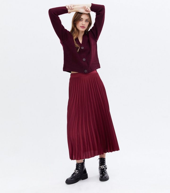 Burgundy Satin Pleated Midi Skirt
						
						Add to Saved Items
						Remove from Saved Items | New Look (UK)