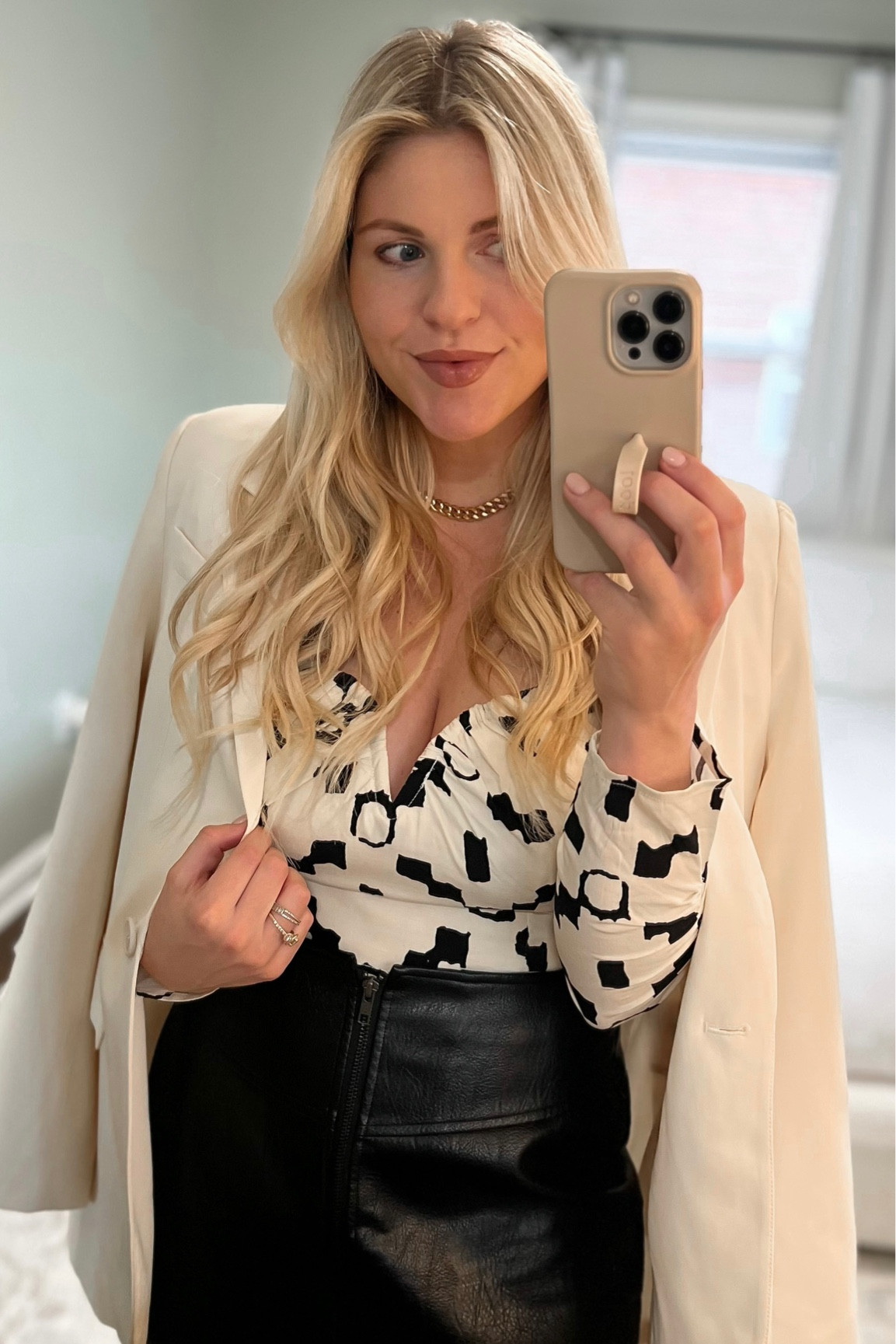 ASTR the label black and white outfit, electric picks chain necklace