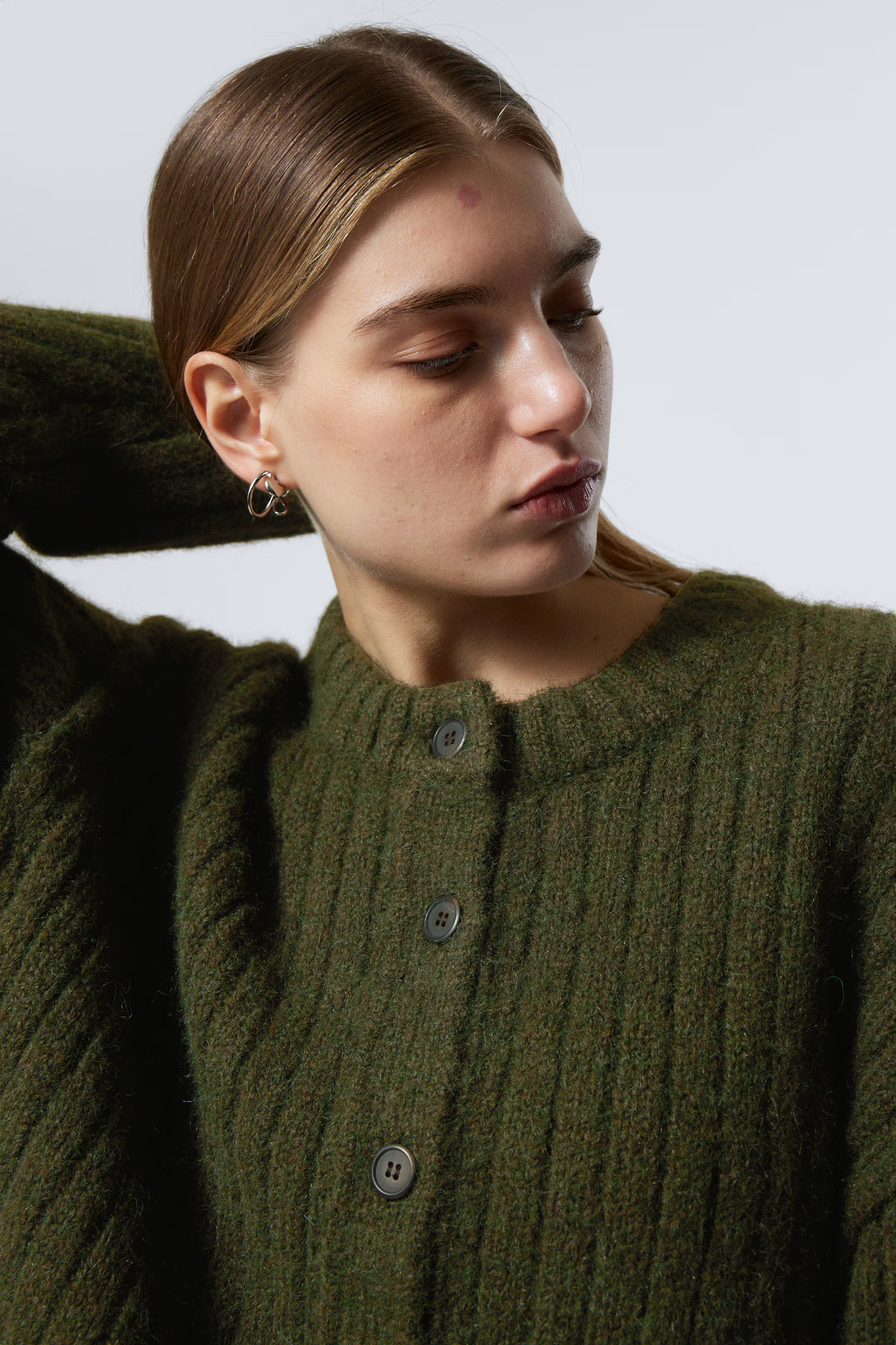 Loose Knitted Cardigan - Dark Khaki Green - Ladies | H&M GB | H&M (UK, MY, IN, SG, PH, TW, HK)