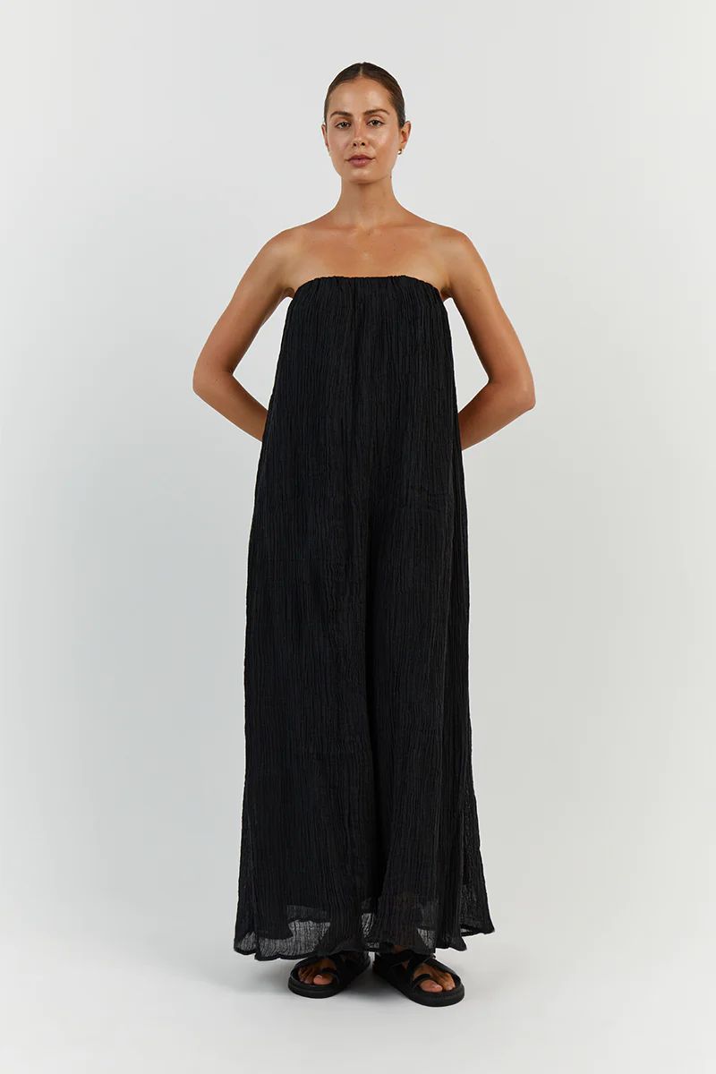 NICOL BLACK STRAPLESS MIDI DRESS | DISSH