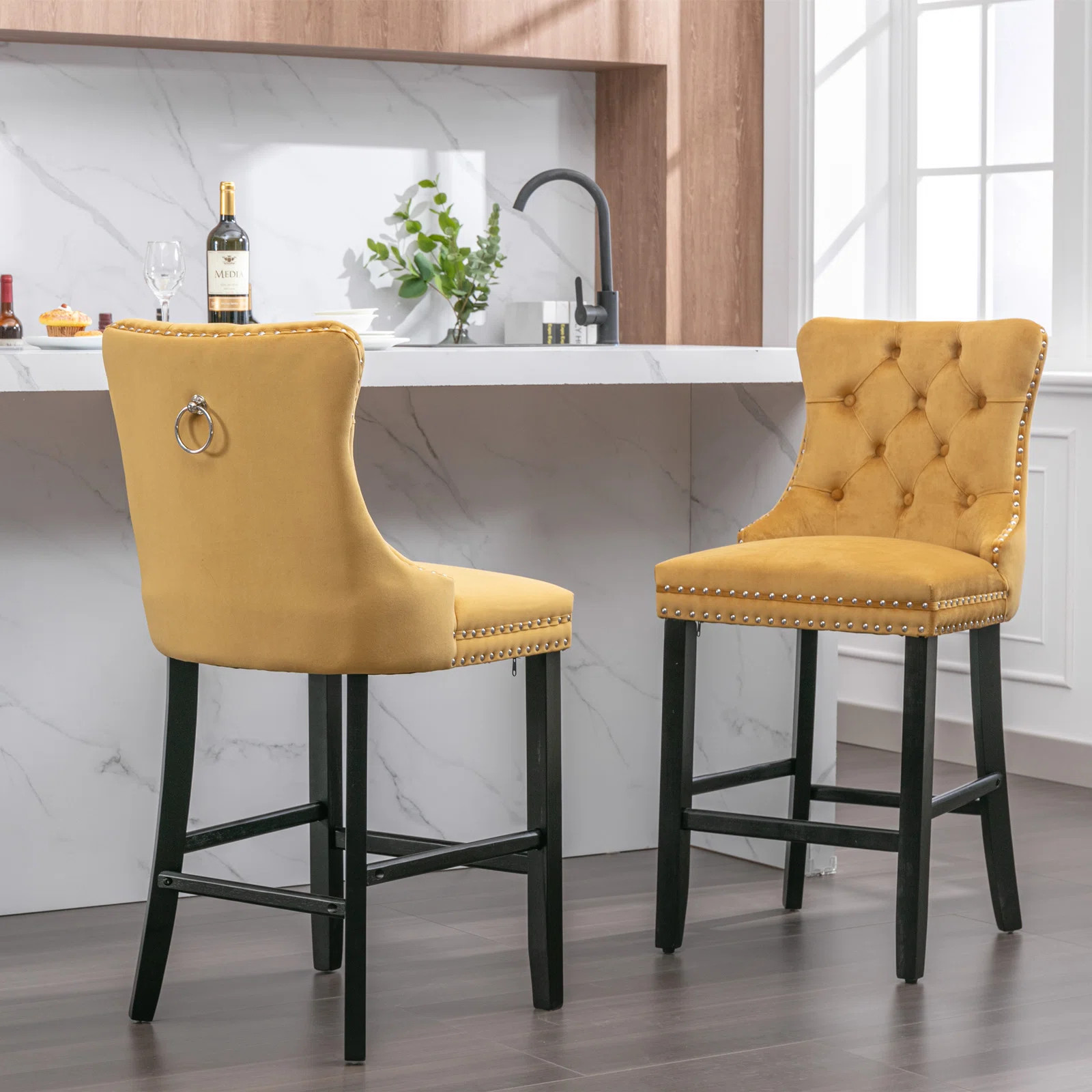 Emberto Upholstered Counter Stool with Solid Wood Frame (Set of 2) | Wayfair North America