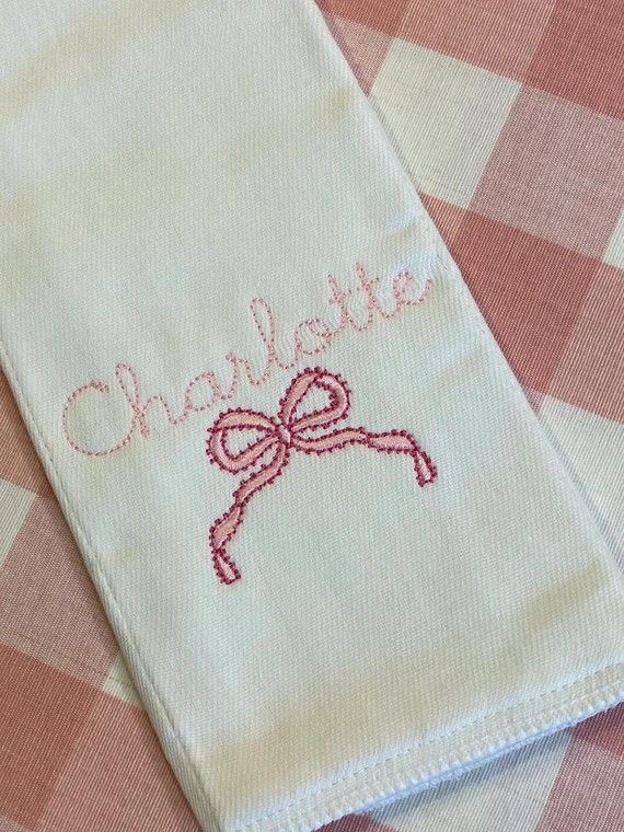 Pretty Ribbon Bow Monogrammed Burp Cloth or Bib - Etsy | Etsy (US)