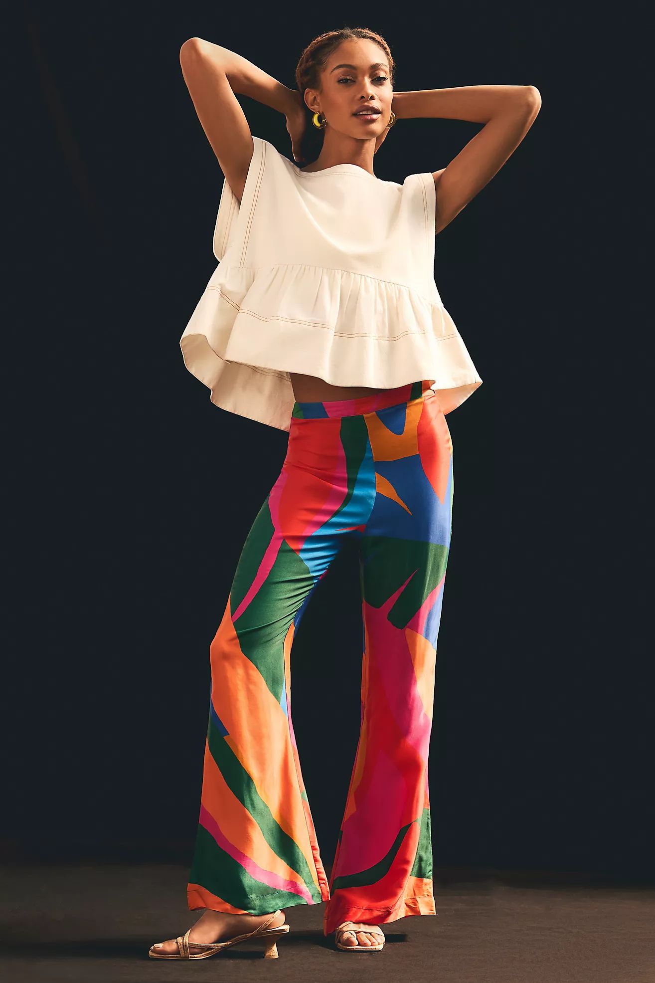 Farm Rio Colorful Leaves Flared Pants | Anthropologie (US)