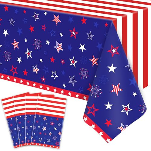 Dvaorc 4 Pack Patriotic Tablecloth 4th of July Tablecloth Patriotic Decorations American Flag Party Table Cloth Patriotic Themed Party Supplies Memorial Party Decorations 86 x 51 in | Amazon (US)
