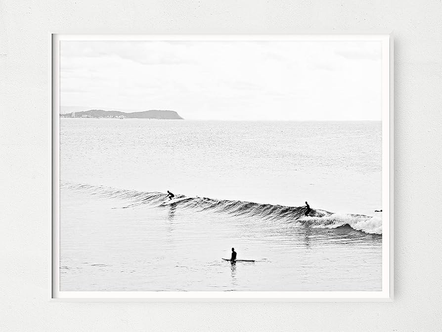 Black and White Surf Poster For Walls, 11x14 Surfing Print Ready to Frame, Longboard Surfer Ocean... | Amazon (US)