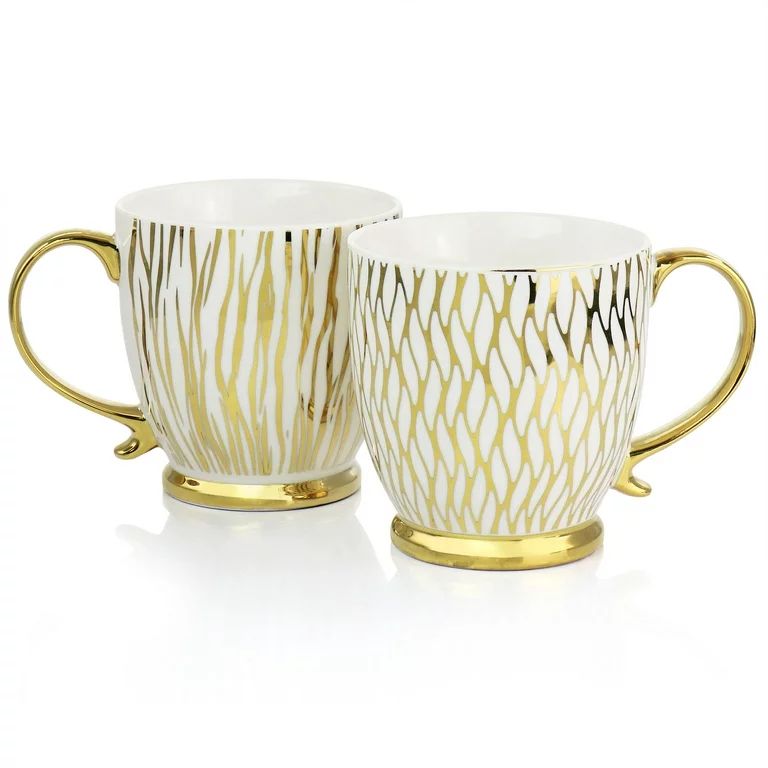 Gibson Home Gold Finch 4 Piece 16.7oz Electroplated Fine Ceramic Mug Set in Gold | Walmart (US)