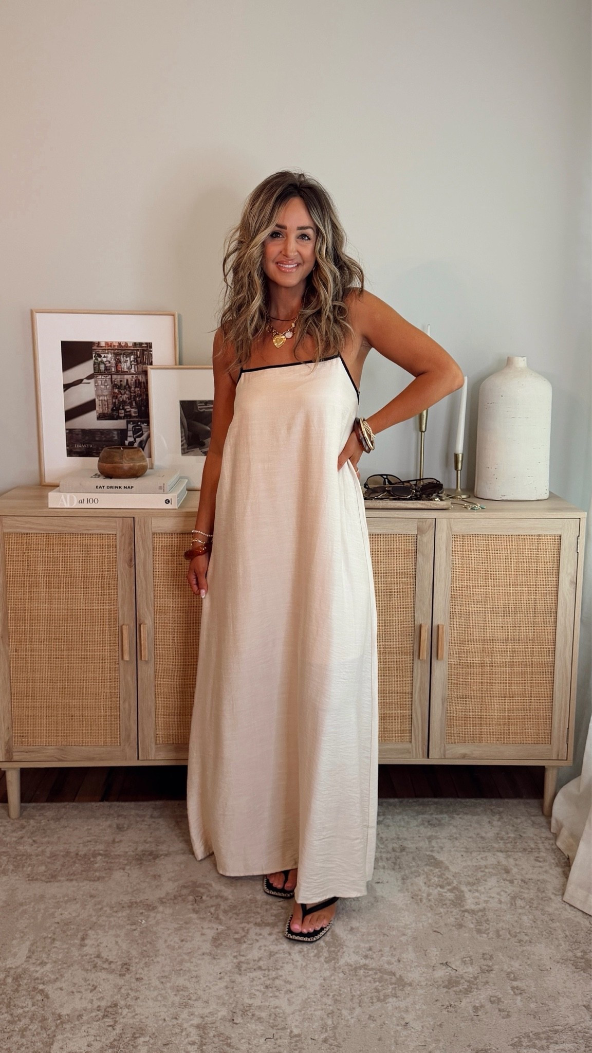 35% off with LEANN35 🤍 this dress is so beautiful + perfect for summer! i love the black trim detail! i’m in a size S. summer outfits, vacation outfit, summer dress @VICI

#LTKootd