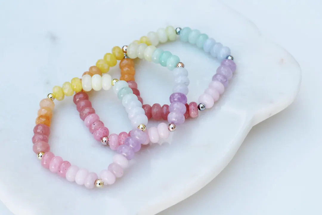 Spring Fling Rondelle Bead Bracelet | Rainbow Bead Bracelet | Candy gemstone bead bracelet | gems... | Etsy (US)