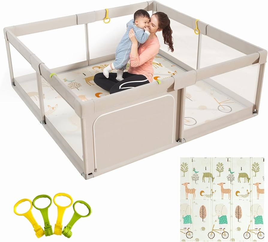 Mloong Baby Playpen with Mat, 59x59 Inches Extra Large Playpen for Babies and Toddlers, Indoor & ... | Amazon (US)