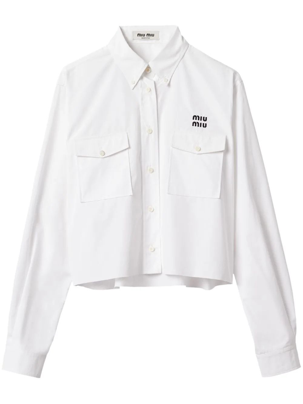 Miu Miu logo-embroidered Cropped Poplin Shirt - Farfetch | Farfetch Global
