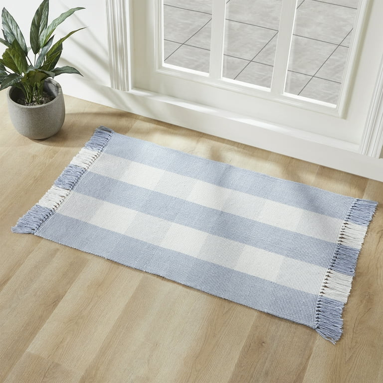 My Texas House Blue Gingham Fringe Indoor/Outdoor Layering Rug, 24" x 38" | Walmart (US)