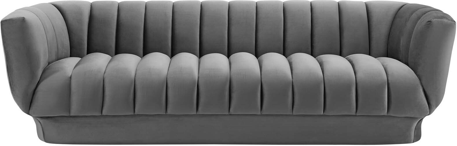 Entertain Gray Vertical Channel Tufted Performance Velvet Sofa | 1stopbedrooms