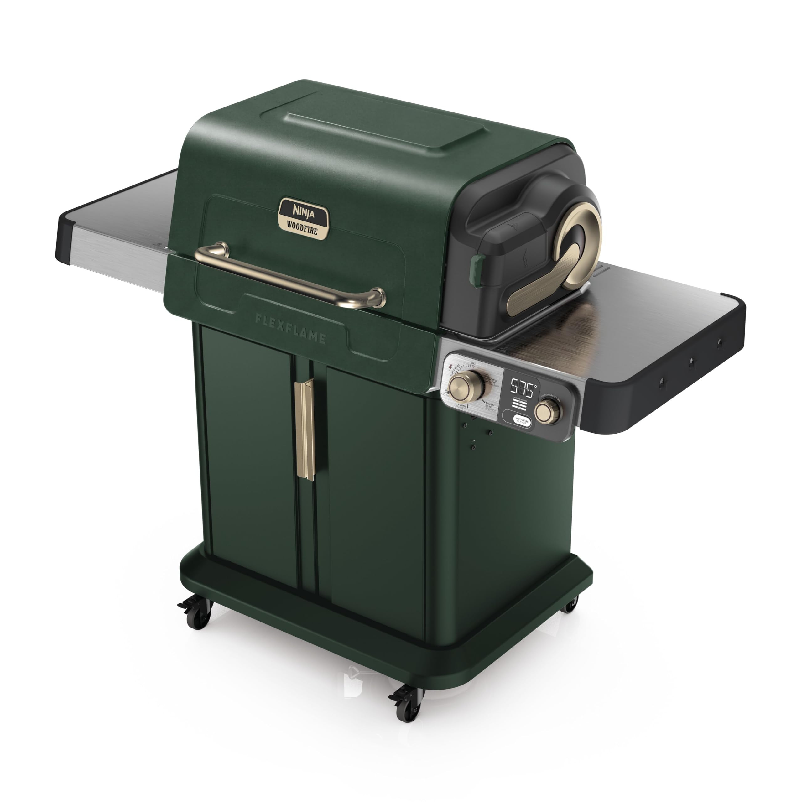  
Visit the Ninja Store
4.3
4.3 out of 5 stars
(211)
Ninja FlexFlame Grill and Smoker | Electric and Propane Grill, Roaster, BBQ Grill | 5-in-1 Cooking System | 3 Burner | Digital Control | Outdoor Cooking, Griddle, Pizza Maker | Green | PG301GN
 
 
Upgrade Your Grill Game SharkNinja
-0:16
 
 
 
 
 
 
 
 
 
 
 
 
Color: Green
 

Black
$1,199.99$1,199.99
Only 20 left in stock (more on the way).
 

Black/Gold
$1,299.99$1,299.99
Only 17 left in stock - order soon.
 

Blue
$1,199.99$1,199.99
Only 20 left in stock - order soon.
 

Green
$1,199.99$1,199.99
Only 7 left in stock - order soon.
 

Stainless Steel
$1,199.99$1,199.99
In Stock
Purchase options and add-onsPurchase options and add-ons
Want a bit of help with this product?
3 options starting at $0.00

Product Only

Delivery to your room of choiceDelivery to your room of choice
$19.99
Delivery to your room of choice. Does NOT include unpacking, product assembly, packaging removal or haul away.Delivery to your room of choice. Does NOT include unpacking, product assembly, packaging removal or haul away.

Professional assemblyProfessional assembly
FREE
Usual price:$99.99
Delivered and assembled in your room of choice with packaging removed.Delivered and assembled in your room of choice with packaging removed.

Delivery and assembly + haul awayDelivery and assembly + haul away
$49.99
Usual price:$149.99
Delivery to your room of choice with assembly, packaging removal, and haul away of your old item. Not satisfied? Return it instantly.Delivery to your room of choice with assembly, packaging removal, and haul away of your old item. Not satisfied? Return it instantly.
Learn more
$1,199.99 $1,199.99 
FREE Assembly with delivery Tomorrow 10 AM - 8 PM. Order within 7 hrs 44 mins
Delivering to Clearfield 84015 - Update location
Only 7 left in stock - order soon.
 
Add to cart

Buy Now
Shipper / Seller
Amazon.com
Returns
Non-returnable. Transportation of this item is subject to hazardous materials regulation
Payment
Secure transaction
See more
Add a Protection Plan
 
4-Year Protection Plan for $149.99
Add to List
Delivery & SupportDelivery & Support
Select to learn more
 
Professional assembly & Haul Away available
 
Ships from
Amazon.com
 
Non-returnable. Transportation of this item is subject to hazardous materials regulation
 
Customer Support
 | Amazon (US)