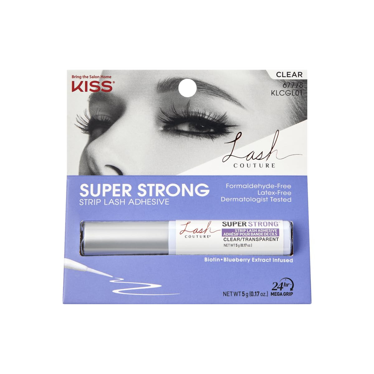 Kiss Lash Couture Super Strong Strip Lash Adhesive, Clear, 0.17 Oz (5 g), 24 Hour Mega Grip Eyelash Glue for Clusters, Extensions & Strip Lashes, with Brush Applicator, Biotin-Infused, Latex-Free | Amazon (US)
