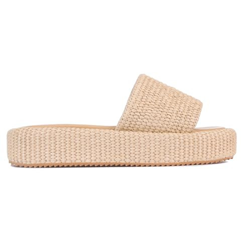 Monrovia Women's Platform Sandals, Wedge Espadrilles Brown Beach sandals, Comfortable Summer Raffia Woven Slides for Outdoor Vacation Walking Natural Size 9.5 | Amazon (US)