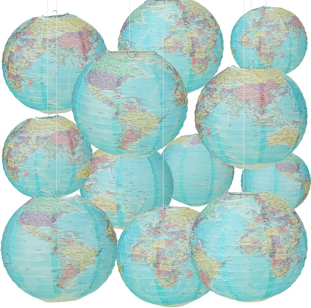 12 Pcs 10 Inch Around the World Decorations Globe Hanging Paper Lantern Travel Themed Party Decor... | Amazon (US)