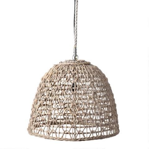 Whitewash Geometric Open Weave Abaca Luna Pendant Lamp | World Market