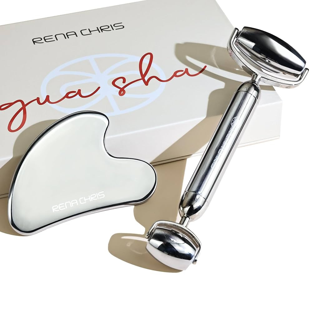 Rena Chris Gua Sha and Face Roller Set, Anti-Breakage Stainless Steel Roller for Long-Lasting Use... | Amazon (UK)