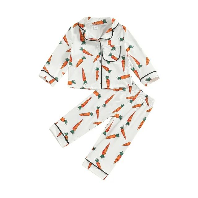 Bslissey Toddler Baby Boys Girls Easter Pajamas Sets Carrot Print Long Sleeve Button Shirt + Long... | Walmart (US)