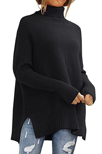LILLUSORY Women's Oversized Turtleneck Sweaters Fall Batwing Sleeve Ribbed Tunic Sweater | Amazon (US)