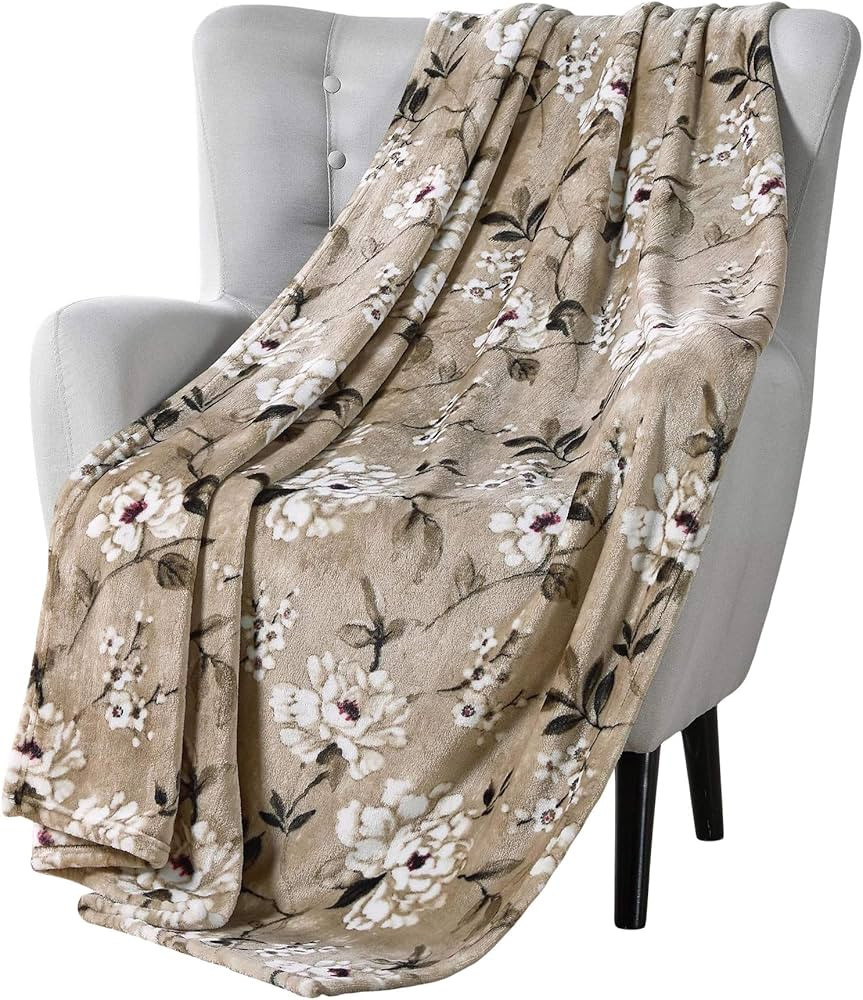 VCNY Decorative Throw Blanket: Cherry Blossom Design Accent for Couch or Bed, Colors: Dark Beige ... | Amazon (US)