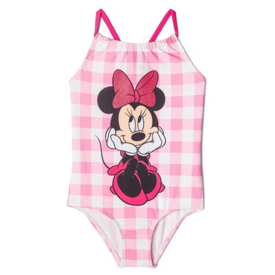Disney Minnie Mouse Toddler Girls Racerback One Piece Bathing Suit UPF 50+ Gingham Pink 3T | Target
