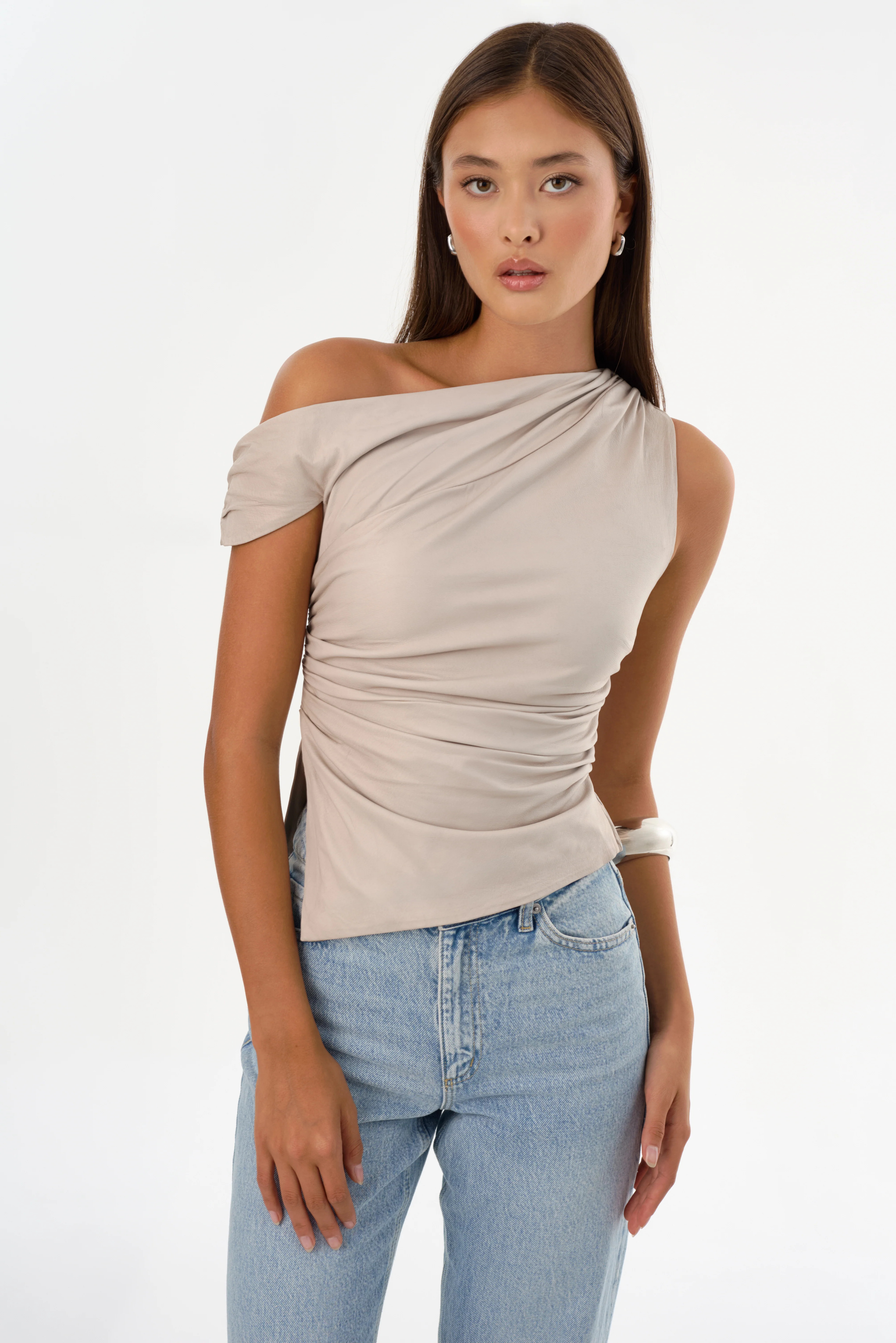SANNE | Leather Draped Top | LAMARQUE