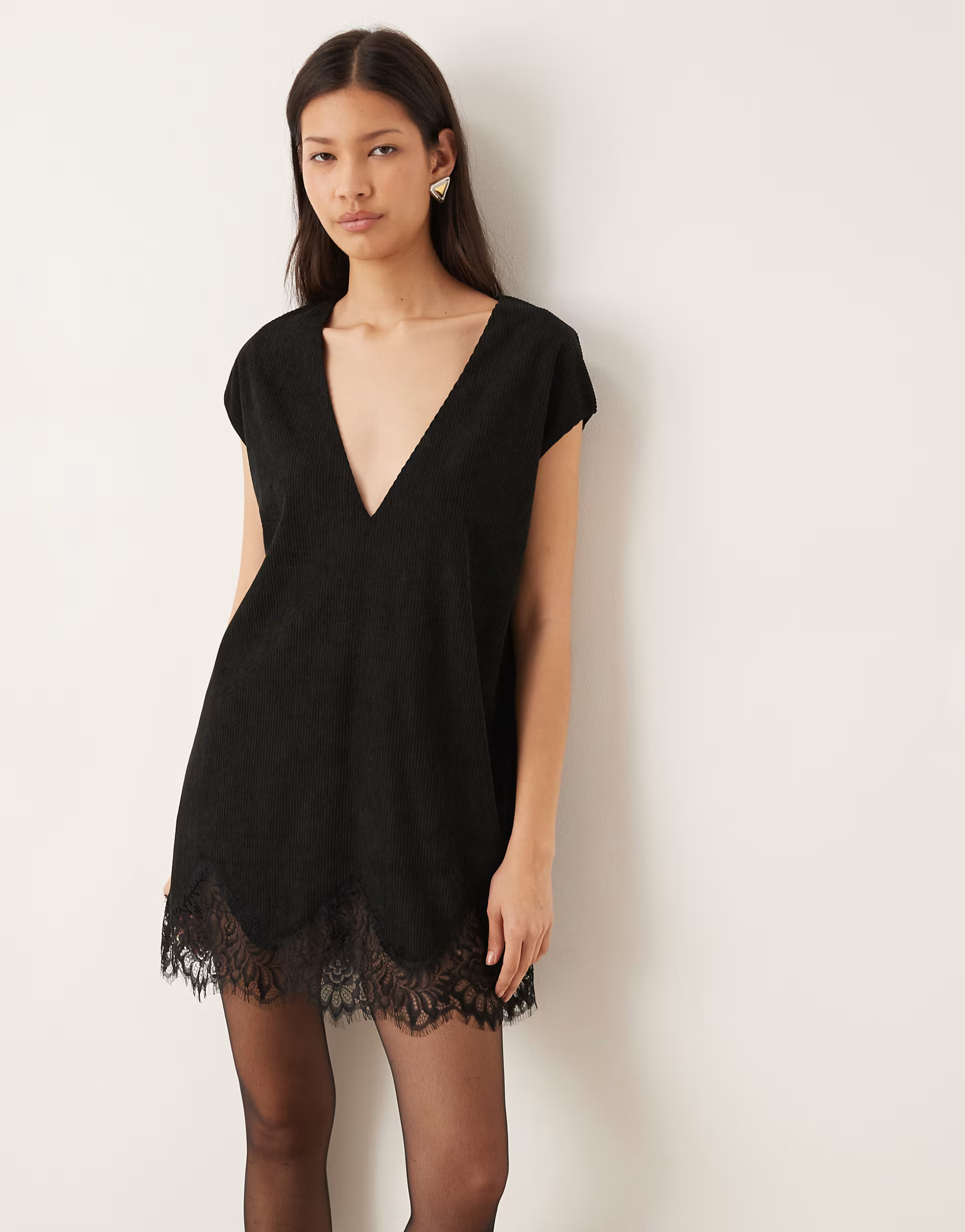 ASOS DESIGN cord lace trim shift mini dress in black | ASOS | ASOS (Global)