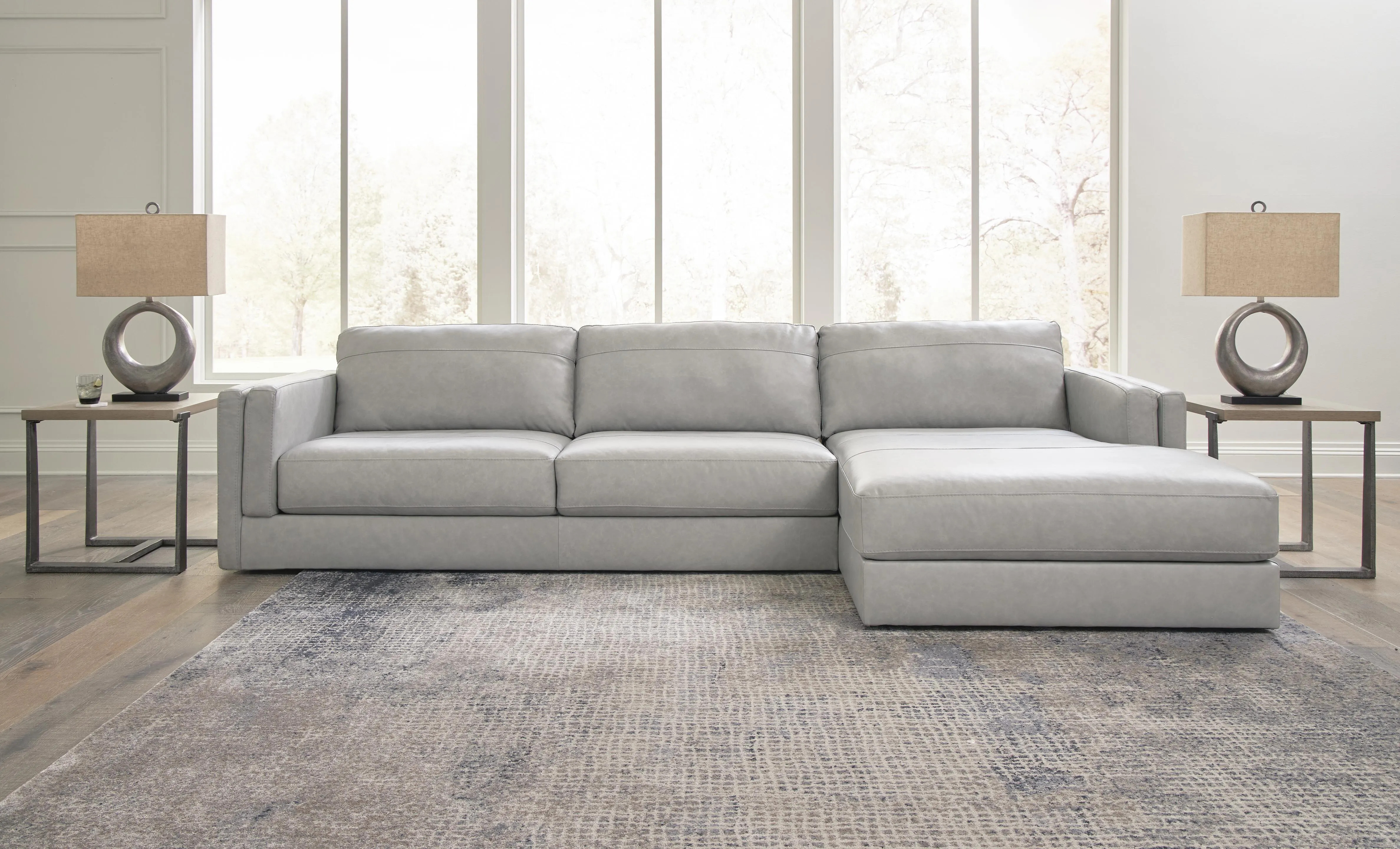 Amiata 2-Piece Leather Sectional with Chaise Leather, Glacier | Ashley Homestore