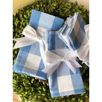 Cloth Napkins, Cornflower Blue Buffalo Plaid Checkered Napkins | Etsy (US)