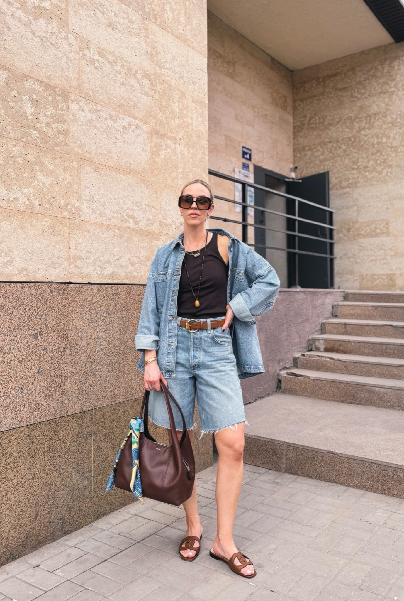 All denim outfit, denim on denim, denim bermuda shorts, Gucci sandals, transitional summer style

#LTKSeasonal #LTKOver40 #LTKSaleAlert