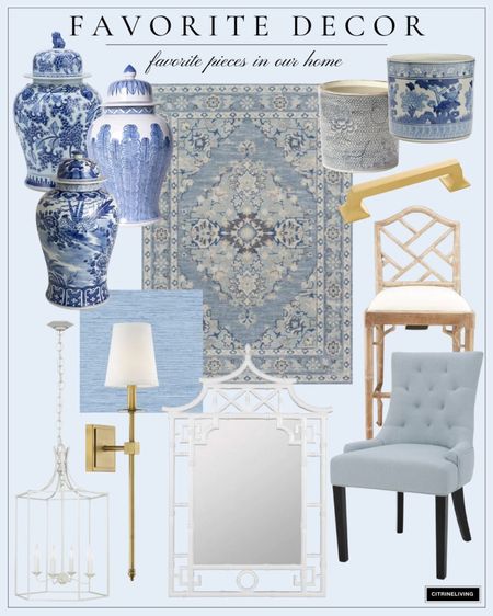 Home decor favorites! The most popular pieces and best sellers in our home some are on big markdowns this weekend! Home decor, living room decor, bedroom decor, area rug, wall sconces, brass hardware, dining room chair, bar stool, wallpaper, chandelier, planter, blue and white planter, chinoiserie 

#LTKhome #LTKSale #LTKFind