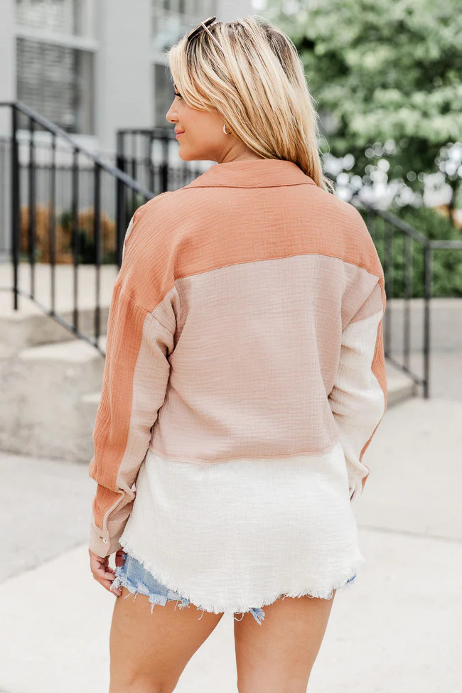 Walk Away Rust Color Block Gauze Top | Pink Lily