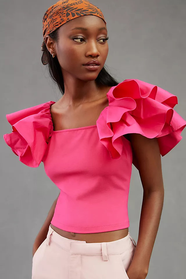 Sunday in Brooklyn Square-Neck Flutter Sleeve Top | Anthropologie (US)