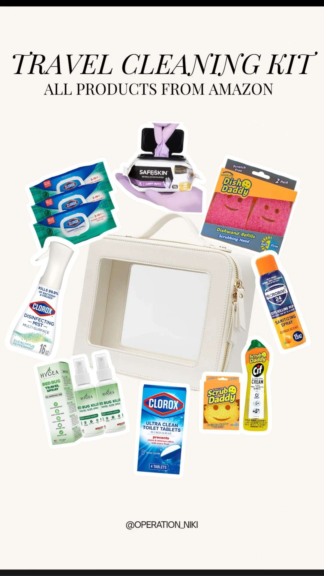 I am packing my ultimate Travel Cleaning Kit From Amazon to make sure every stay is fresh and sanitized. ✈️🧼 There is nothing like the peace of mind that comes with a deep-cleaned space when you are away from home. This kit is loaded with compact essentials that fit perfectly in my luggage without taking up too much room. Whether I am heading to an Airbnb or a hotel, having these tools on hand makes it so easy to stay organized and keep my environment spotless during my spring travels. ☁️✨ Follow for more @OPERATION_NIKI on IG, TikTok, & Facebook #TravelCleaningKit #AmazonTravel #CleanTravel #TravelEssentials #SpringTravel #TravelHacks #OrganizedTravel #OperationNiki #AmazonFinds #TravelTips #HomeOrganization #TravelMustHaves #CleanOnTheGo 

 

#LTKHome #LTKTravel
