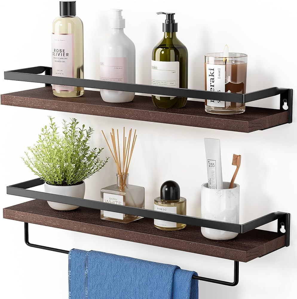 AMADA HOMEFURNISHING Floating Shelves, Wall Shelf with Towel Bar for Bathroom/Kitchen/Bedroom/Liv... | Amazon (US)