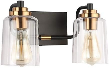 SOLFART Vintage Wall Bathroom Vanity Light Black Metal with Clear Glass Bronze Fixtures Wall Moun... | Amazon (US)