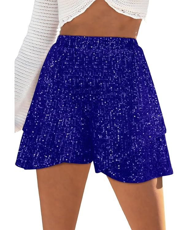 Dokotoo Womens Sequin Shorts Elastic Waist Wide Leg Sparkle Casual Flowy Shorts for Women Trendy | Amazon (US)