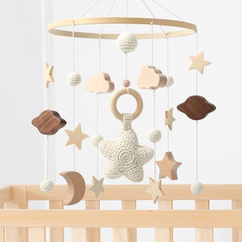 NICEMER Baby Mobile Crib,Baby Mobile for Crib Nursery Wooden Mobile for Girl or Boy Gender Neutral Handmade Mobile, Star, Cloud, Moon | Amazon (US)