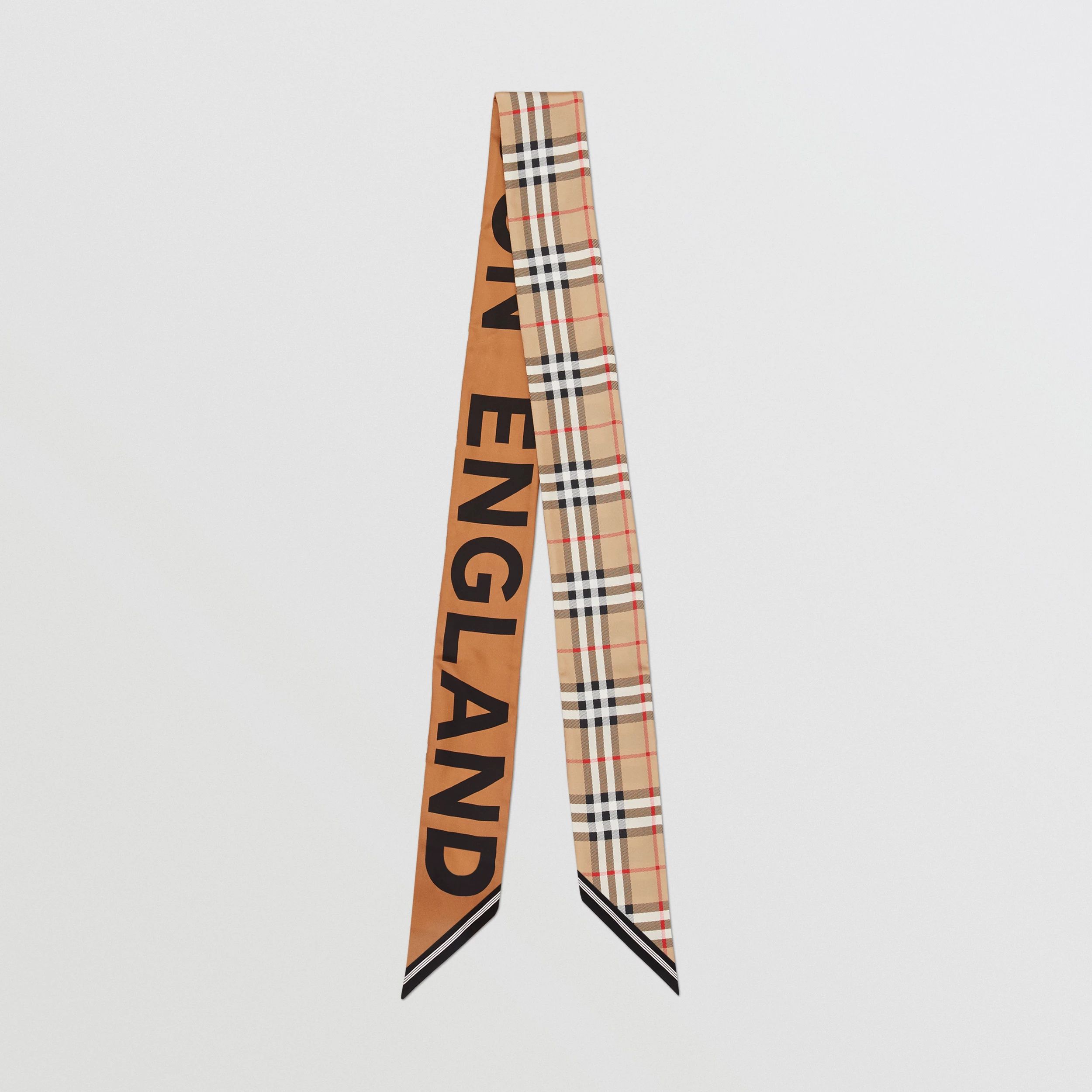 Vintage Check and Logo Print Silk Skinny Scarf in Archive Beige | Burberry® Official | Burberry (US)