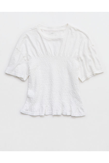 Aerie Smocked T-Shirt Women's White XXS | Aerie