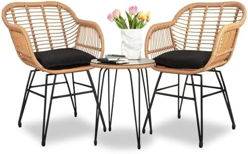 3 Piece Outdoor Wicker Furniture Bistro Set, Rattan Chairs Conversation Sets Wicker Patio Furnitu... | Amazon (US)